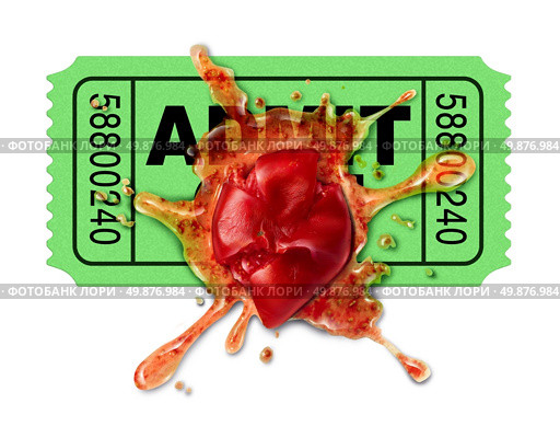 Bad movies concept with a movie ticket and a squashed tomato that has been thrown to protest an awful film flop that was disappointing to watch and as a result getting low ratings from upset film critics and viewers. Стоковое фото, агентство Ingram Publishing / Фотобанк Лори