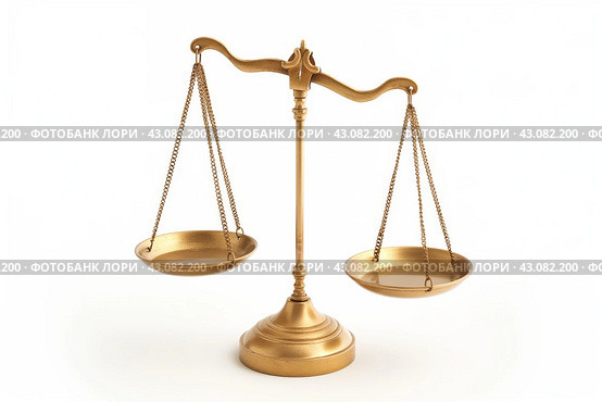 Balanced Golden Scales on White Background. Стоковое AI-изображение, AI-художник Кирилл Черезов / Фотобанк Лори