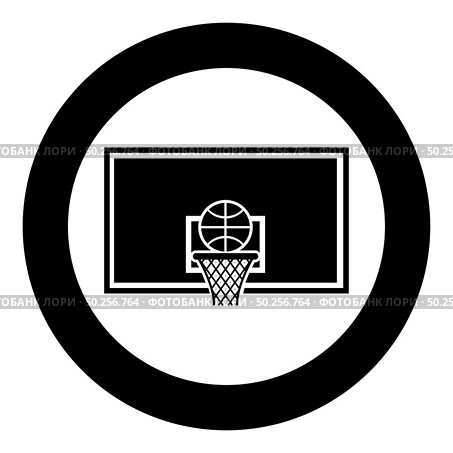 Basketball hoop and ball Backboard and grid basket icon in circle round black color vector illustration flat style simple image. Basketball hoop and ball Backboard and grid basket icon in circle round black color vector illustration flat style image. Стоковая иллюстрация, агентство Ingram Publishing / Фотобанк Лори