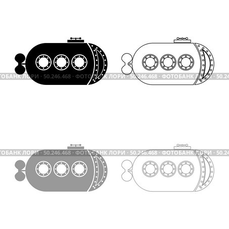 Bathyscaphe Underwater boat ship Submarine icon outline set black grey color vector illustration flat style simple image. Bathyscaphe Underwater boat ship Submarine icon outline set black grey color vector illustration flat style image. Стоковая иллюстрация, агентство Ingram Publishing / Фотобанк Лори