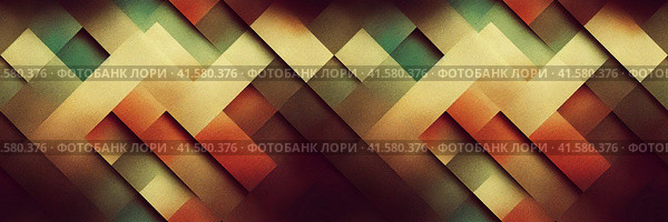 Beautiful abstract panoramic background. Vintage geometric mosaic ornament made of multicolored flat polygons. Grainy texture. Wide background with seamless pattern. Great for design. Generative AI. Стоковое AI-изображение, AI-художник Андрей Степанов / Фотобанк Лори