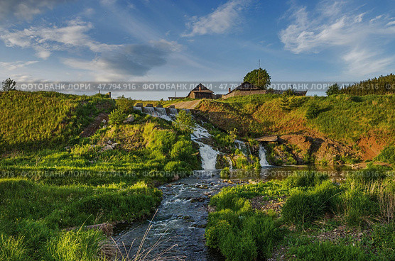 Beautiful rural landscape with waterfall. Стоковое фото, фотограф Сергей Завьялов / Фотобанк Лори