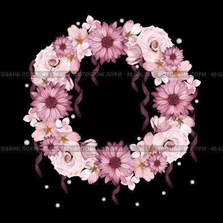 Beautiful wreath  with  chrysanthemum and roses flowers. Illustration. Beautiful wreath  with  chrysanthemum and roses flowers. . Стоковое фото, агентство Ingram Publishing / Фотобанк Лори