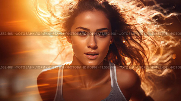 Beautiful young woman doing sports. Стоковое AI-изображение, AI-художник Кирилл Черезов / Фотобанк Лори