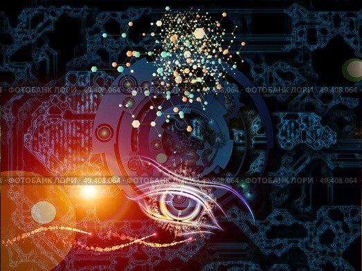 Behind Reality series. Creative arrangement of gears, fractal forms, lights and numbers as a concept metaphor on subject of reality, philosophy, metaphysics and modern technology. Стоковое фото, агентство Ingram Publishing / Фотобанк Лори