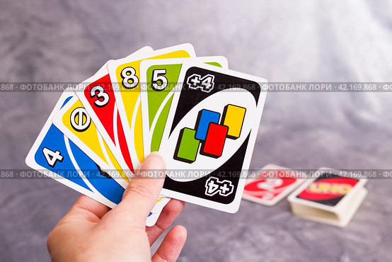 BELARUS, NOVOPOLOTSK - JANUARY 16, 2021: Uno cards close up. Редакционное фото, фотограф Аксенова Вера / Фотобанк Лори