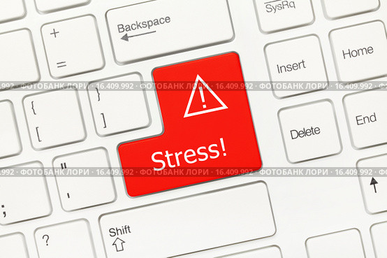 Белая концептуальная клавиатура - Клавиша "Stress!" ("Стресс!") Стоковое фото, фотограф Самохвалов Артем / Фотобанк Лори