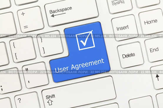 Белая концептуальная клавиатура - Клавиша "User Agreement" ("Пользовательское соглашение") Стоковое фото, фотограф Самохвалов Артем / Фотобанк Лори