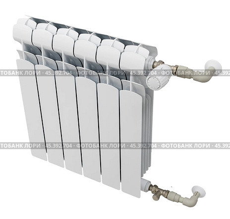 Белый радиатор отопления на белом фоне. White heating radiator on white background. Стоковое фото, фотограф Татьяна Д / Фотобанк Лори