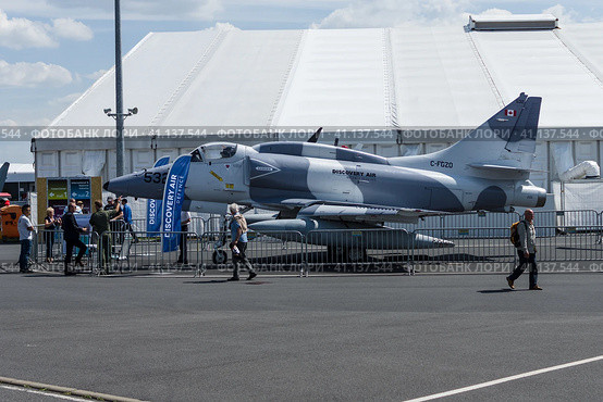 BERLIN, GERMANY - JUNE 03, 2016: Single seat subsonic carrier-capable attack aircraft McDonnell Douglas A-4N Skyhawk. Exhibition ILA Berlin Air Show 2016. Редакционное фото, фотограф Sergey Kohl / Фотобанк Лори