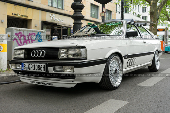 BERLIN - MAY 10, 2025: The compact executive car Audi 80 Quattro, 1980s. Front view. Classic Days Berlin. Редакционное фото, фотограф Sergey Kohl / Фотобанк Лори