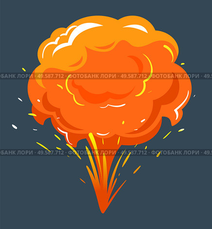 Big explosion with orange cloud of dust. Isolated bang in motion with fire, bright and radial bursting. Nuclear or chemical outburst of energy. Vector illustration of flash point in flat style. Big Explosion, Bright Bang with Orange Cloud. Стоковая иллюстрация, агентство Ingram Publishing / Фотобанк Лори