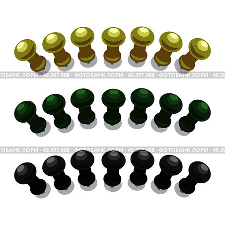 Big pushpins of yellow, green and black colors isolated on white background. Adjustment to fasten paper to wall or point places on world map vector illustration. Small and simple stationary stuff.. Big Pushpins Set of Isolated Illustrations. Стоковая иллюстрация, агентство Ingram Publishing / Фотобанк Лори