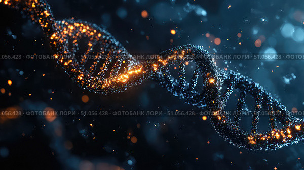 bioinformatics ai interpretation of dna strand ai generated. Стоковое AI-изображение, AI-художник Vectorwin / Фотобанк Лори