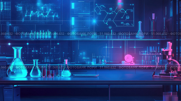 bioluminescence glowing effect on pharmaceutical lab ai generated. Стоковое AI-изображение, AI-художник Vectorwin / Фотобанк Лори