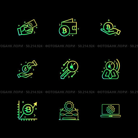 Bit coin , wallet , crypto currency , corporate , laptop , setting , gear , money , share ,icon, vector, design,  flat,  collection, style, creative,  icons. Стоковая иллюстрация, агентство Ingram Publishing / Фотобанк Лори