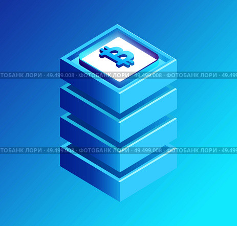 Bitcoin currency on high pedestal isolated isometric icon vector. Cryptocurrency mining and future richness. Promising currency digital virtual coin. Bitcoin Currency on Pedestal Vector Illustration. Стоковая иллюстрация, агентство Ingram Publishing / Фотобанк Лори