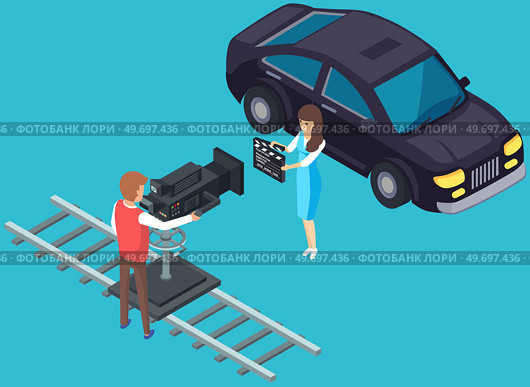 Black car on green screen backdrop in photo or film studio. Green background and lighting for movie filming. Chromakey with spotlights and automobile on set. Making film with vehicle, transport. Black car on green screen backdrop in photo or film studio. Chromakey with spotlights and automobile. Стоковая иллюстрация, агентство Ingram Publishing / Фотобанк Лори