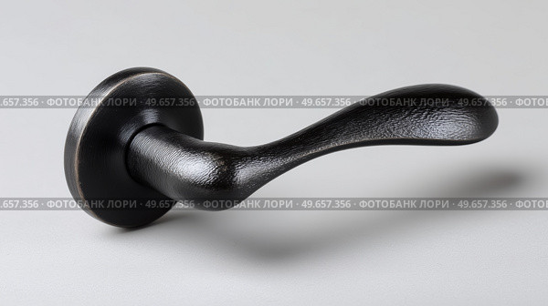 Black door handle showcasing sleek design and craftsmanship. Черная дверная ручка, демонстрирующая элегантный дизайн и мастерство исполнения. Стоковое AI-изображение, AI-художник Katsiaryna Repich / Фотобанк Лори