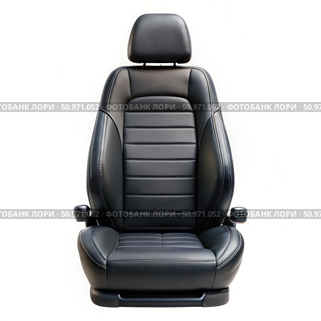 Black Leather Car Seat With Headrest Isolated on White Background. Generative AI. Стоковое AI-изображение, AI-художник Roman Zavorotny / Фотобанк Лори