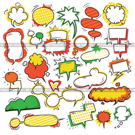 Blank Comic Bubbles Set.  Blank comic speech bubbles set flat isolated vector illustration . Стоковая иллюстрация, агентство Ingram Publishing / Фотобанк Лори