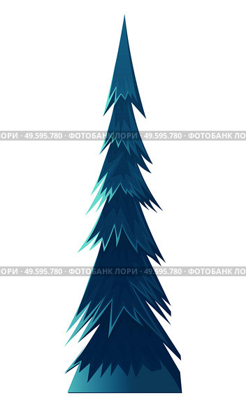 Blue cartoon spruce, fir tree or pine. Flat vector tree image isolated on white. Forever green, coniferous forest, prickly needles. Alaska, taiga vegetation. Cartoon illustration for games, banners. Spruce, pine or fir tree, evergreen plant isolated on white. Conifer in cartoon flat style. Стоковая иллюстрация, агентство Ingram Publishing / Фотобанк Лори