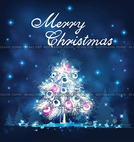 Blue Christmas background with white firs. Christmas greeting card. Стоковая иллюстрация, агентство Ingram Publishing / Фотобанк Лори