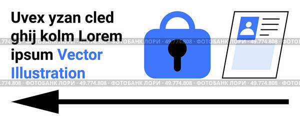 Blue padlock symbol with a document representing user identification highlighted. Ideal for cyber security, user authentication, data protection, privacy, information security. Banner for landing. Data Security and Protection Concept with User Authentication. Стоковая иллюстрация, агентство Ingram Publishing / Фотобанк Лори