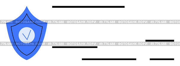 Blue shield with a check mark symbol, surrounded by blank lines for text placement. Ideal for security, verification, safety, protection, authentication, approval, certification concepts. Banner. Blue Shield with Check Mark Symbol and Blank Lines for Text Placement. Стоковая иллюстрация, агентство Ingram Publishing / Фотобанк Лори