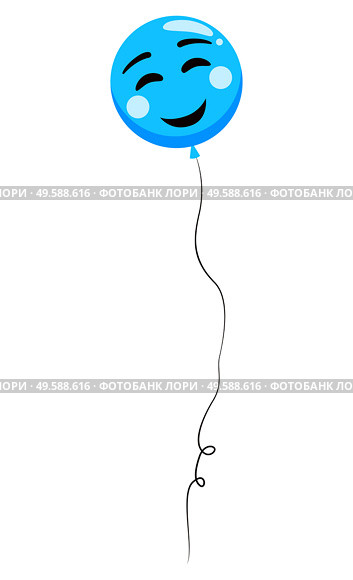 Blue smiling happy face helium balloon on black string isolated on white. Emoticon photozone accessory for birthday parties, anniversary celebrations, cute little holiday gift vector illustration. Blue Smiling Face Helium Balloon Vector Image. Стоковая иллюстрация, агентство Ingram Publishing / Фотобанк Лори