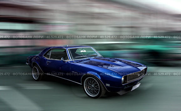 Blue Sports American Retro Car Chevrolet Camaro. 1968 Chevy Camaro RS/SS. Стоковое фото, фотограф Iva Noel / Фотобанк Лори