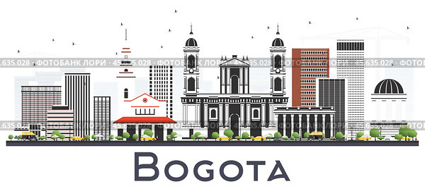Bogota Colombia City Skyline with Gray Buildings Isolated on White. Стоковая иллюстрация, иллюстратор Игорь Сорокин / Фотобанк Лори