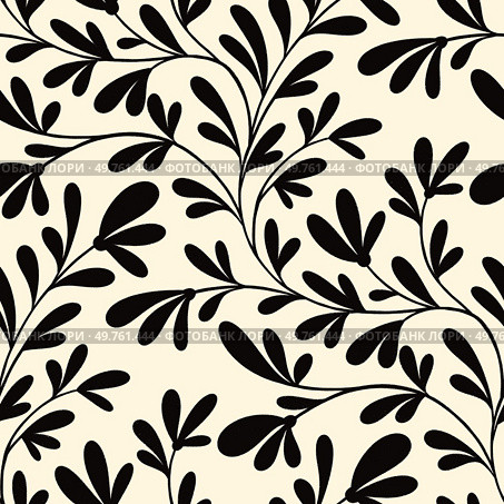 Bold pattern featuring dark branches and leaves against a cream background.. Trailing Black Branches on Cream. Стоковое фото, агентство Ingram Publishing / Фотобанк Лори