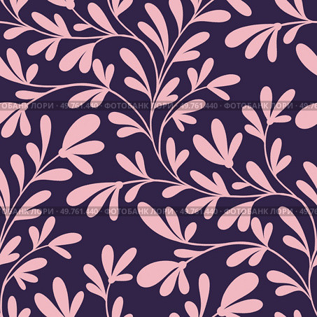 Bold trailing pink branches and leaves on a purple background.. Trailing Pink Branches on Purple Background. Стоковое фото, агентство Ingram Publishing / Фотобанк Лори