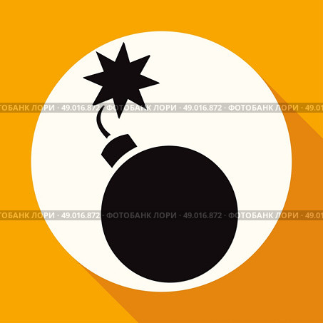 Bomb icon on white circle with a long shadow. Стоковая иллюстрация, агентство Ingram Publishing / Фотобанк Лори