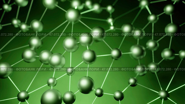 Bound round molecules made as if under a microscope move in 3d format. Стоковая иллюстрация, иллюстратор David Kashakhi / Фотобанк Лори