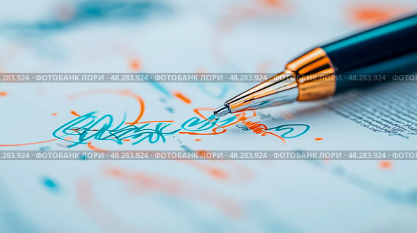 Brainstorming session: close-up of a pen on paper with scribbled notes and colorful annotations. Стоковое AI-изображение, AI-художник Данила Большаков / Фотобанк Лори