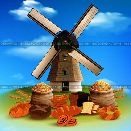 Bread And Mill Background. Стоковая иллюстрация, агентство Ingram Publishing / Фотобанк Лори