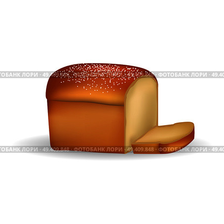Bread in square shape with thin slice isolated on white vector colorful illustration in realistic design. Main product made of wheat. Square Bread with Thin Slice Isolated on White. Стоковая иллюстрация, агентство Ingram Publishing / Фотобанк Лори
