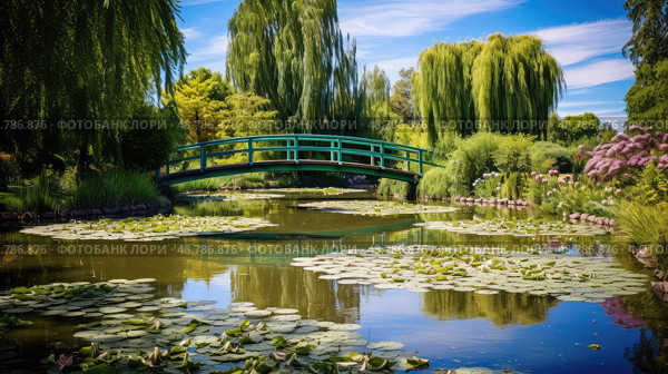 bridge monet house ai generated. Стоковое AI-изображение, AI-художник Vectorwin / Фотобанк Лори