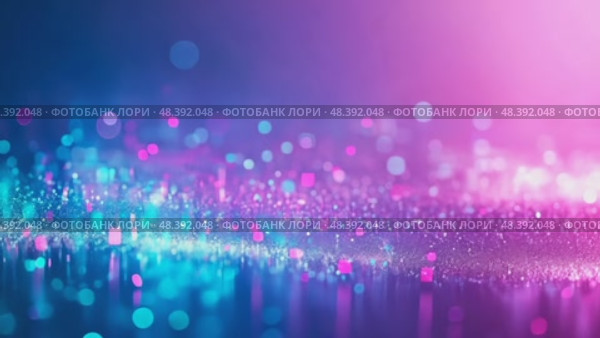 Bright, colorful lights create an enchanting atmosphere filled with shimmering particles, blending shades of blue and pink. Стоковое AI-видео, аниматор Данила Большаков / Фотобанк Лори