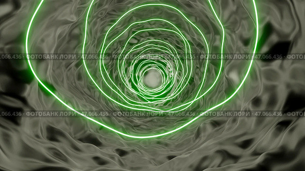 Bright tunnel with neon lines and liquid plasma. Стоковая иллюстрация, иллюстратор David Kashakhi / Фотобанк Лори