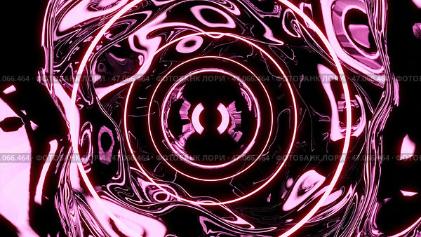 Bright tunnel with neon lines and liquid plasma. Стоковая иллюстрация, иллюстратор David Kashakhi / Фотобанк Лори