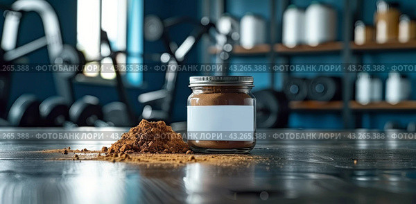 Brown Powder Spilled From Jar on Countertop in a Workshop. Стоковое AI-изображение, AI-художник Юлия Гапеенко / Фотобанк Лори