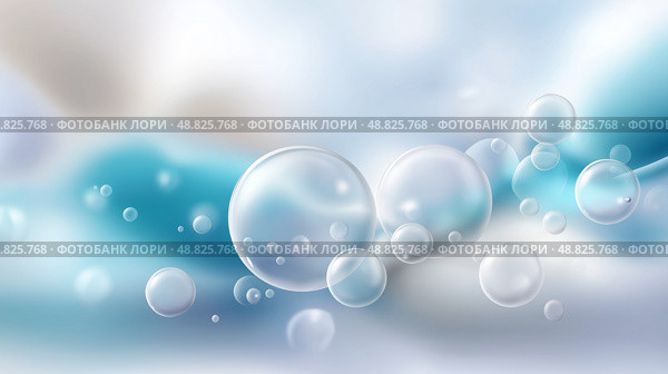 Bubbles floating in the air create a serene and calming atmosphere. Плавающие в воздухе пузырьки создают безмятежную и успокаивающую атмосферу. Стоковое AI-изображение, AI-художник Katsiaryna Repich / Фотобанк Лори