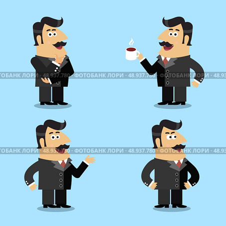 Business life shareholder in suit emotional expressions and poses set isolated vector illustration. Стоковая иллюстрация, агентство Ingram Publishing / Фотобанк Лори