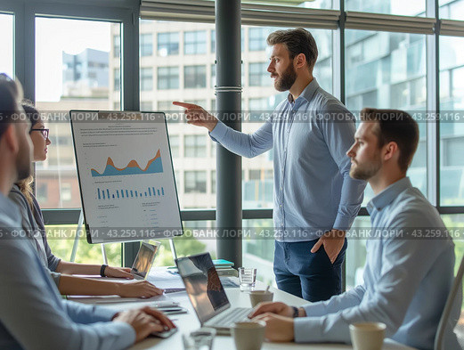 Business Meeting with Presentation in Modern Office. Стоковое AI-изображение, AI-художник Кирилл Черезов / Фотобанк Лори