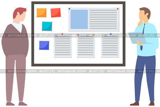 Business people planning schedule. Time management, tasks scheduling, reminder and timetable. Save time and money concept. Men work to create to-do list. Colleagues discuss schedule, weekly plan. Business people planning schedule. Time management, tasks scheduling, reminder and timetable. Стоковая иллюстрация, агентство Ingram Publishing / Фотобанк Лори