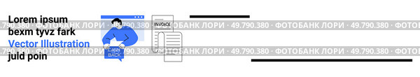 Business professional holding invoice, document, text elements. Ideal for business presentations, financial reports, marketing collateral, educational materials, website headers, mobile applications. Business Professional Holding Invoice with Document and Text Elements in Blue and Black. Стоковая иллюстрация, агентство Ingram Publishing / Фотобанк Лори