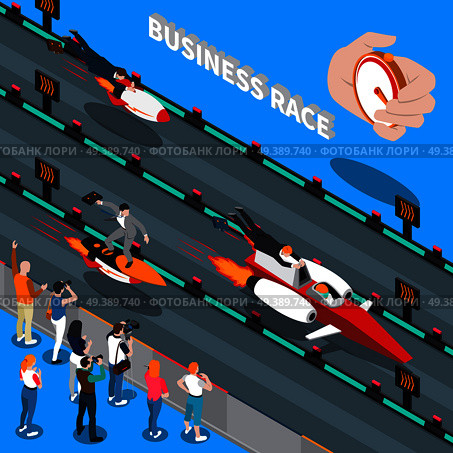 Business race isometric composition with chronometer counting time to reach success of competitive businessmen vector illustration . Business Race Isometric Composition. Стоковая иллюстрация, агентство Ingram Publishing / Фотобанк Лори
